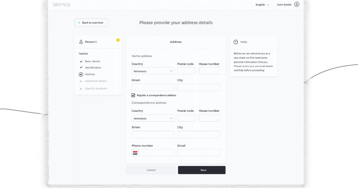 Register multiple addresses • Blanco